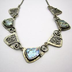 Sterling Silver Ancient Roman Glass Filigree Necklace (Israel)