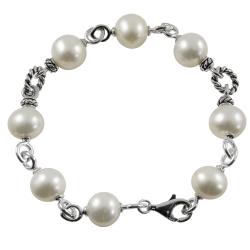 Pearls For You Sterling Silver White Freshwater Pearl Bracelet (9-10 mm)