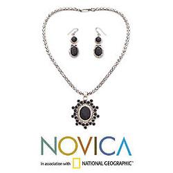 Sterling Silver 'New Star' Onyx Jewelry Set (India)