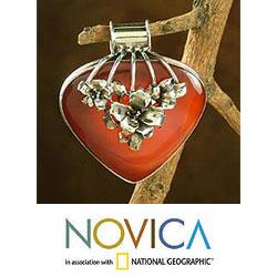 Sterling Silver 'Incandescent Tulips' Carnelian Pendant (India)
