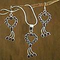 Sterling Silver 'Dancing Hearts' Garnet Jewelry Set (India)