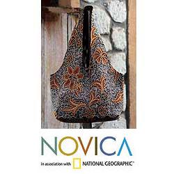 Cotton 'Florid Forest' Medium Beaded Batik Shoulder Bag (Indonesia)