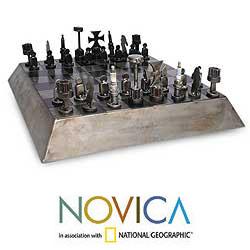 Recycled Metal 'Rustic Pyramid' Auto Part Chess Set (Mexico)
