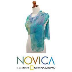 Silk 'Tranquil Garden' Scarf (Indonesia)
