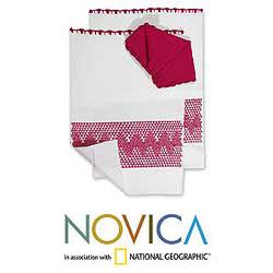 Set of 2 Rayon 'Strawberry' Placemats and Napkins (Guatemala)