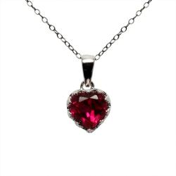 Sterling Silver Crown-set Lab-created Ruby Heart Necklace