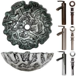 Geyser Tempered Glass Silver/ Charcoal Bathroom Vessel Sink Faucet Combo