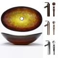 Geyser Tempered Glass Golden-amber/ Brown Bathroom Vessel Sink Faucet Combo
