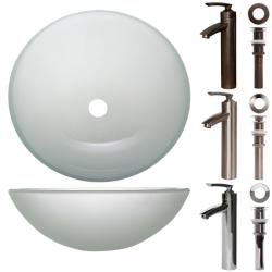 Geyser Tempered Glass Frosted Bathroom Vessel Sink Faucet Combo