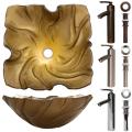Geyser Tempered Glass Tan Bathroom Vessel Sink Faucet Combo