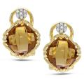 Yellow Silver Cognac Quartz and Diamond Accent Earrings