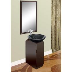 Modern Mahogany Finish Vanity, Nero Marquina Natural Stone Bowl, Mirror