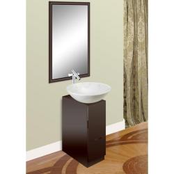 Modern Mahogany Vanity, China Bianco Natural Stone Bowl, Mirror
