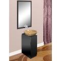 Modern Glass Black Vanity, Mirror and Emperador Light Natural Stone Bowl