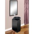 Modern Glass Black Vanity, Mirror and Nero Marquina Natural Stone Bowl