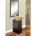 Modern Mahogany Vanity, Emperador Light Natural Stone Bowl, Mirror