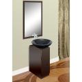 Modern Mahogany Finish Vanity, Nero Marquina Natural Stone Bowl, Mirror