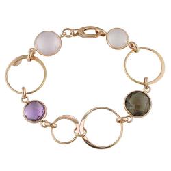 18k Pink Gold Smokey Quartz, Rose Quartz and Amethyst Bracelet