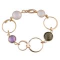 18k Pink Gold Smokey Quartz, Rose Quartz and Amethyst Bracelet