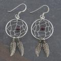Sterling Silver Garnet Dreamcatcher Earrings (Thailand)