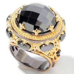 Michael Valitutti Palladium Silver Hematite and Sapphire Ring