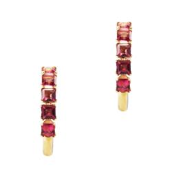 10k Yellow Gold Square-cut Pink Topaz Hoop Earrings