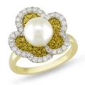 14k Yellow Gold FW Pearl and 7/8ct TDW Diamond Ring (G-H, I3) (8-8.5 mm)