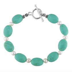 Sterling Silver Turquoise and Freshwater Pearl Bracelet (5-5.5 mm)