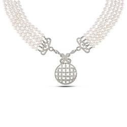14k Gold Akoya Pearl and 2 3/4ct TDW Diamond Necklace (H-I, I1-I2) (4-4.5 mm)