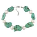 Sterling Silver Natural Turquoise and FW Pearl Bracelet (8.5-10 mm)