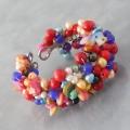 Silvertone Dazzling Multi-gemstone and Pearl Cuff (5-13 mm) (Thailand)