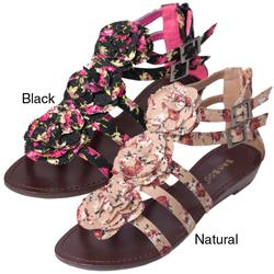 Journee Collection Women's 'Sprout-77' Floral Print Low Wedge Sandals