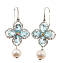 Meredith Leigh Sterling Silver Pearl and Blue Topaz Earrings