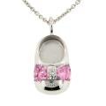Meredith Leigh Sterling Silver Pink Cubic Zirconia Baby Shoe Necklace