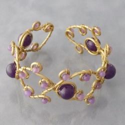 Goldtone Purple Amethyst Open Swirl Wrap Cuff (Thailand)