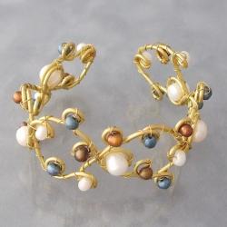 Goldtone Freshwater Pearl Open Swirl Wrap Cuff (5-9 mm) (Thailand)