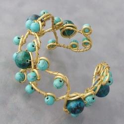 Goldtone Reconstructed Turquoise Open Swirl Cuff (Thailand)