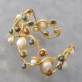 Goldtone Freshwater Pearl Open Swirl Wrap Cuff (5-9 mm) (Thailand)