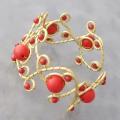 Goldtone Brass Red Coral Open Swirl Wrap Cuff (Thailand)
