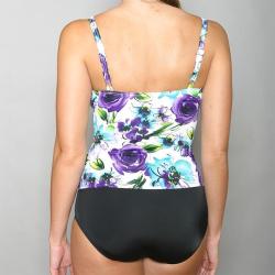 Jantzen Women's Purple Floral 1-piece Faux-kini Swimsuit