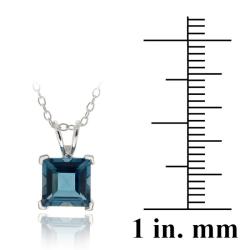 Glitzy Rocks Silver London Blue Topaz Square Solitaire Necklace