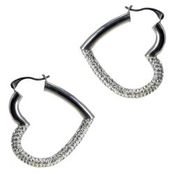 Sterling Silver Crystal Heart Hoop Earrings