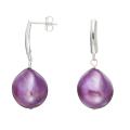 O Jewelry Sterling Silver Purple Baroque Pearl Earrings (13-14 mm)