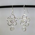 Sterling Silver Moonstone Flower Earrings (Thailand)
