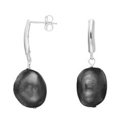 O Jewelry Sterling Silver Black Baroque Pearl Earrings (13-14 mm)