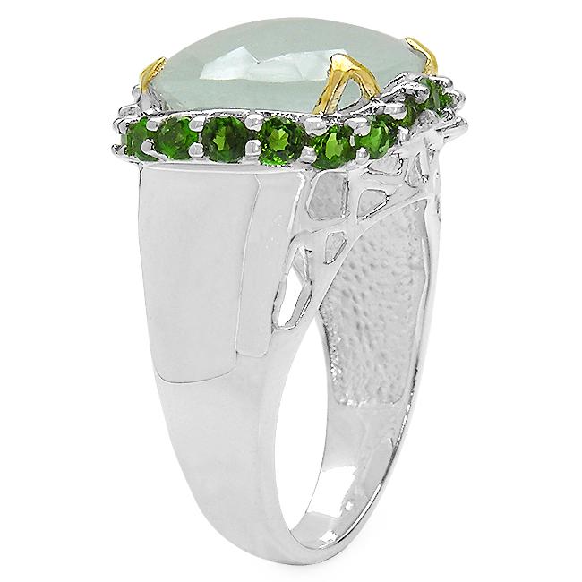 Malaika Sterling Silver Aquamarine and Chrome Diopside Ring