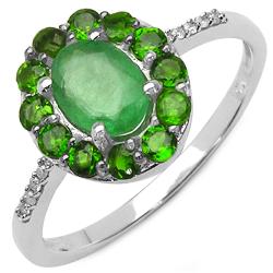 10k White Gold Emerald, Chrome Diopside and Diamond Accent Ring