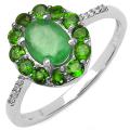 10k White Gold Emerald, Chrome Diopside and Diamond Accent Ring