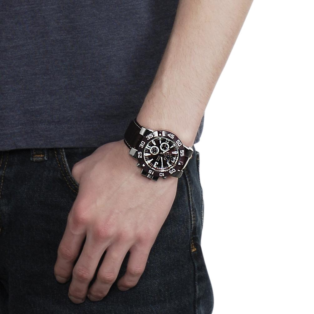 Geneva Platinum Men's Genuine Leather Buckle Watch