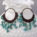 Cotton Rope Reconstructed Turquoise Chandelier Drop Earrings (Thailand)